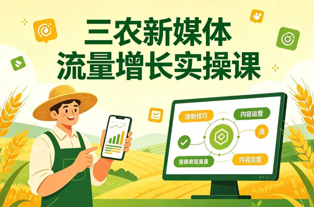 三农新媒体流量增长实操课，农产品短视频+直播带货 - 百度网盘 资源封面图